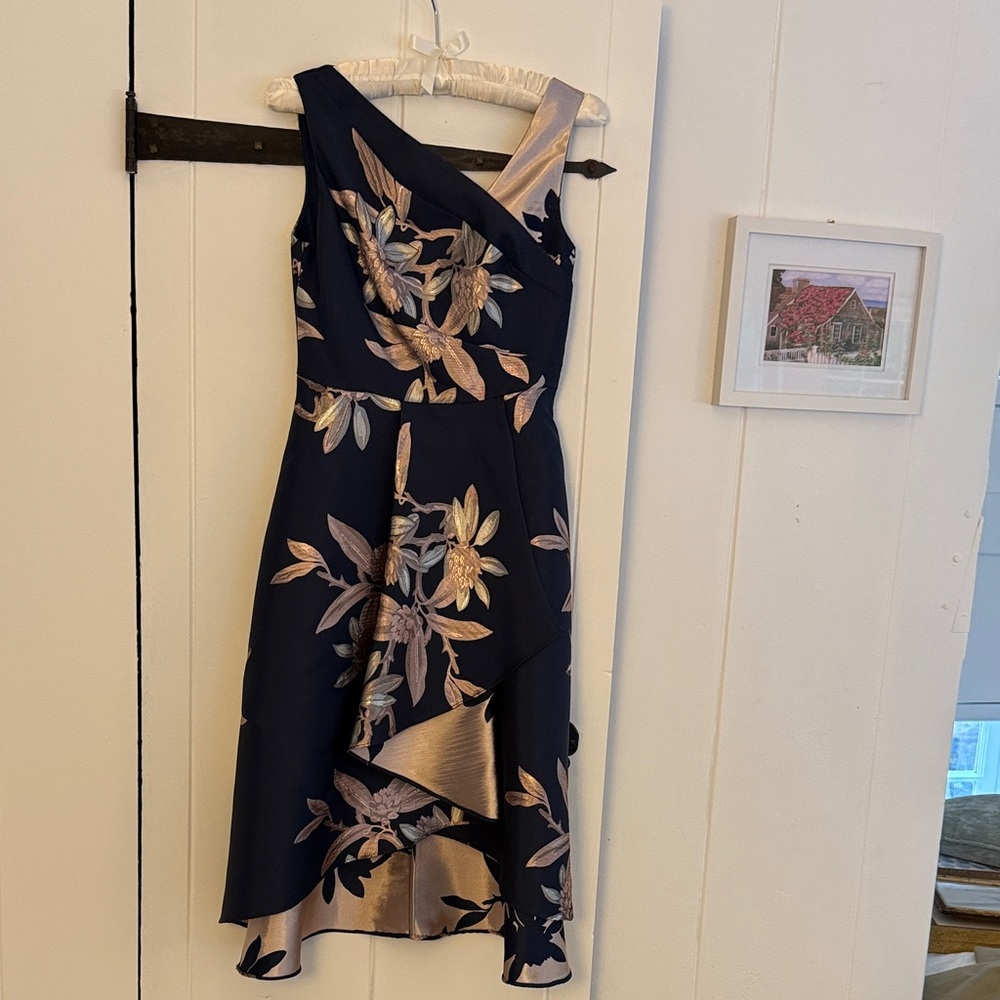 Adrianna Papell Navy and metallic Floral Dress